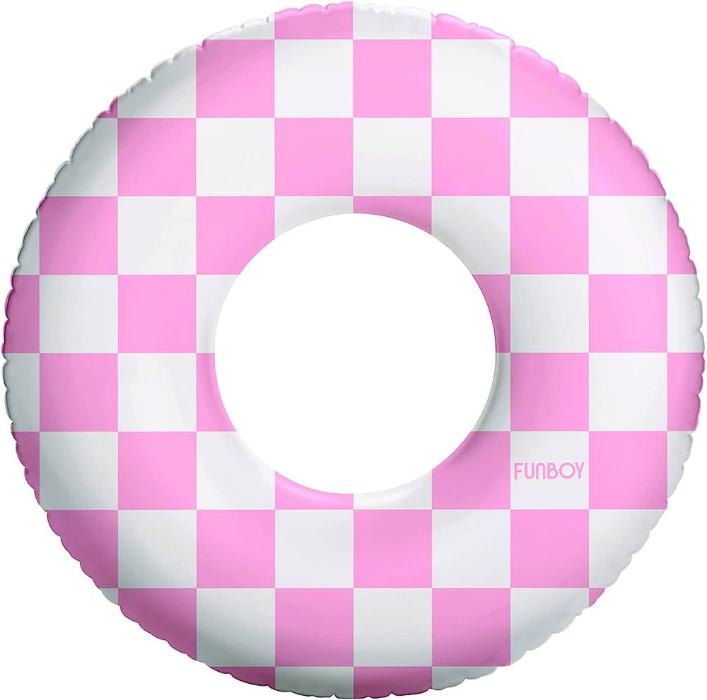 FUNBOY Kids 30'' Tube Donut Style Pool Float - Pink Checkers | Amazon (US)