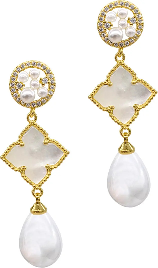 3-Tier Flower White Mother of Pearl Dangle Earrings | Nordstrom Rack