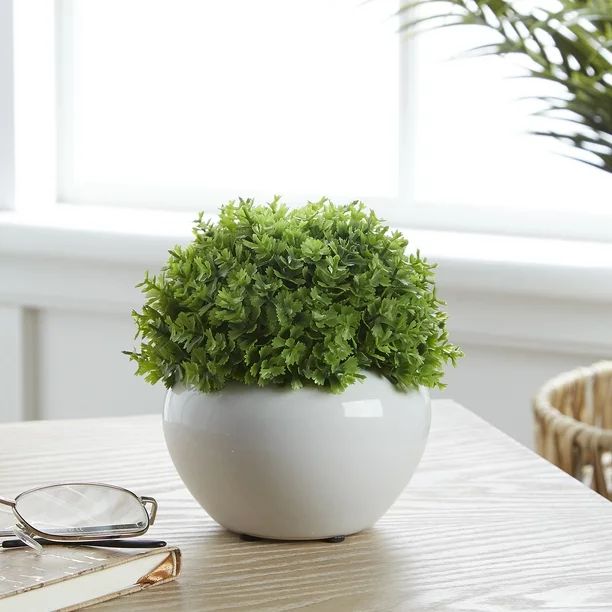 Simple Faux Potted Plant in Glossy White Ceramic Pot - Walmart.com | Walmart (US)