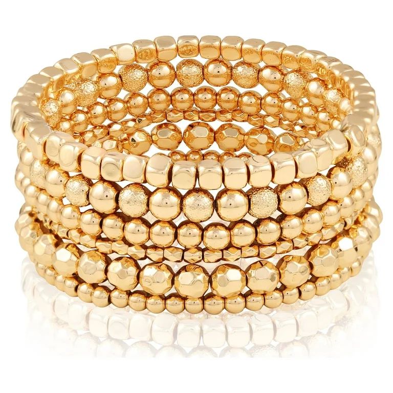 Time and Tru Women's Gold-Tone Beaded Stretch Bracelet Set, 6-Piece | Walmart (US)