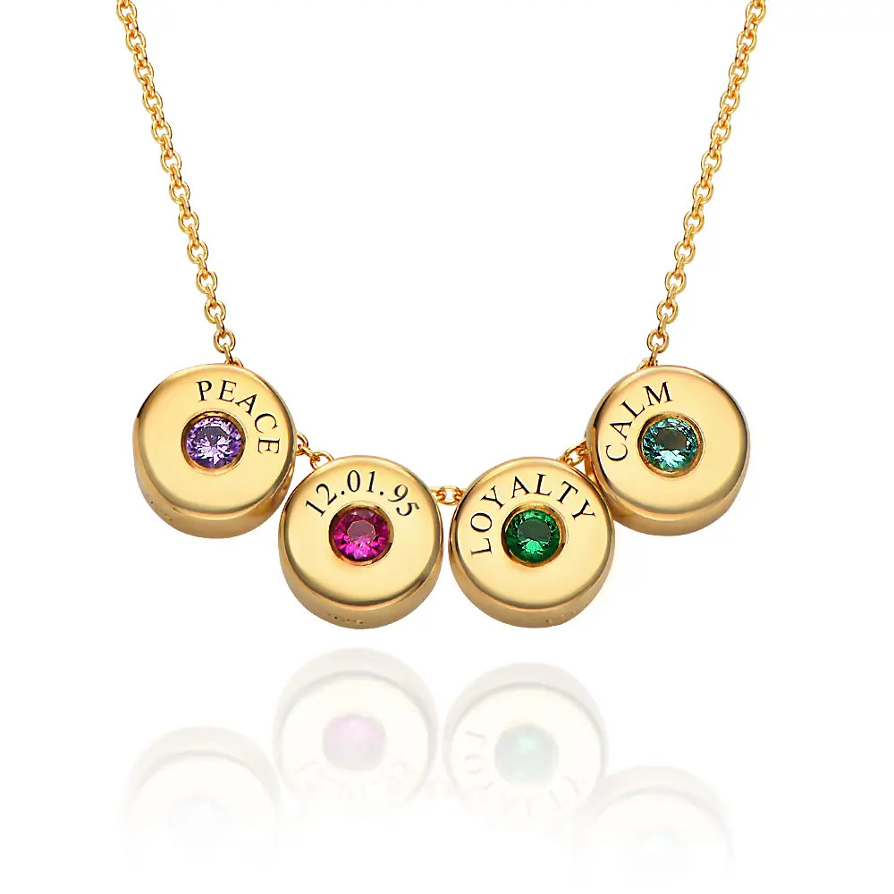 Nova Birthstone Necklace with Engraved Names in Gold Plating | Theo Grace