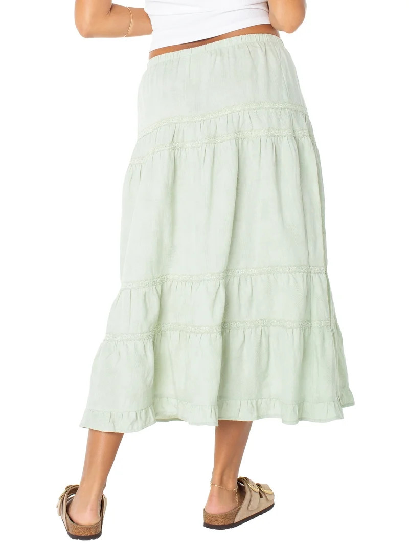 Celebrity Pink Women's and Women's Plus Tiered Ruffle Skirt with Lace Trim, Sizes XS-XXXL | Walmart (US)