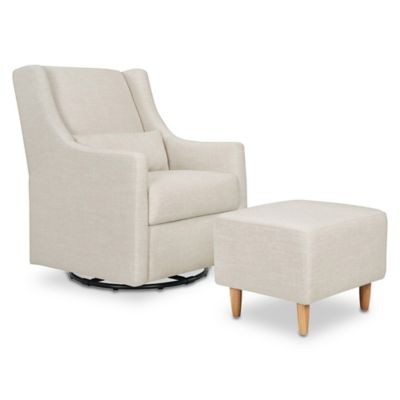 Babyletto Toco Swivel Glider and Ottoman in White Linen | buybuy BABY