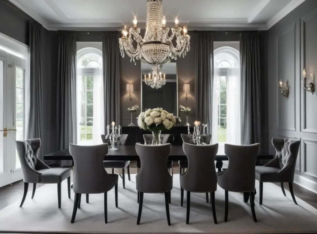 Envision creating this beautiful room where you bring your family and your friends together to celebrate moments .  This is what happens when lighting becomes legacy. Hand-gilded arms, cascading crystal, and candlelight designed to command the room, not blend into it. Shot this look ceilings blow. #LightingIsEverything #Chandelier #LuxuriousSpace #CharcoalGrey #Velvet #Dining room #BigWindows #Home #LTK #theculturedShopper #LuxuryLifestyleCurator.

#LTKHome