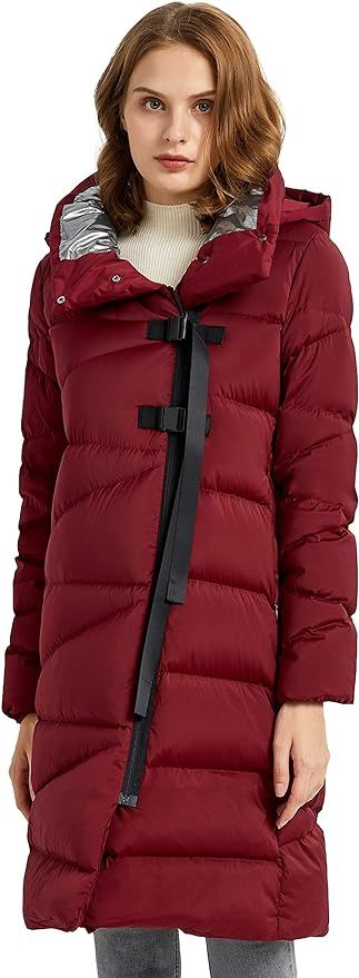 Orolay Women's Hooded Down Jacket Long Winter Coat Asymmetric Puffer Jacket | Amazon (US)