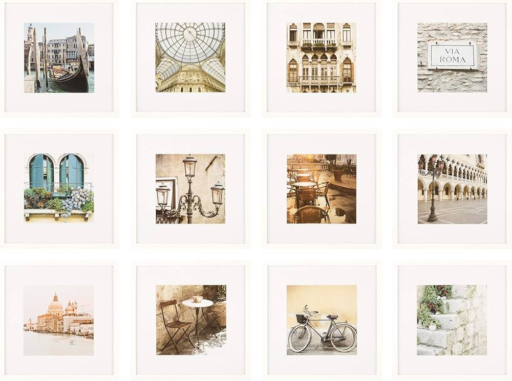 Gallery Perfect - 12-Piece White Square Photo Frame - Set with Hanging Template - Wall Gallery Ki... | Amazon (US)