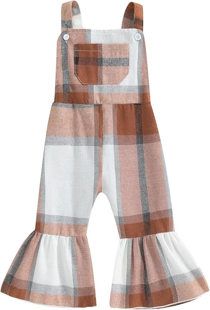 ZAXARRA Toddler Baby Girl Clothes Baby Girl Jumpsuit Flannel Plaid Baby Overalls Straps Bell-Bott... | Amazon (US)