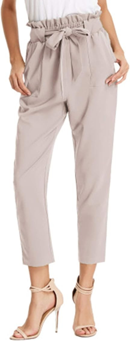 GRACE KARIN Women's Cropped Paper Bag Waist Pants with Pockets | Amazon (US)
