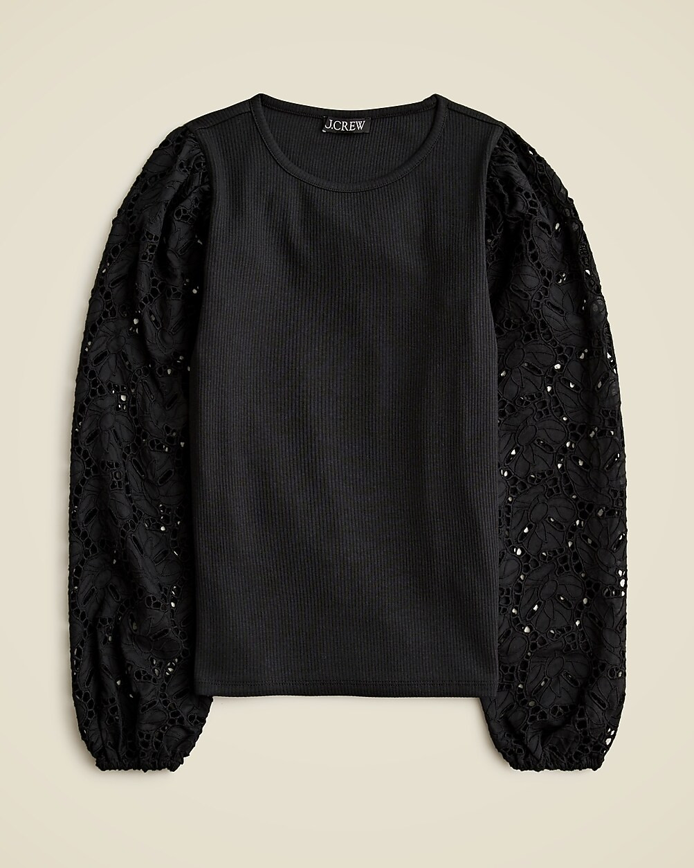 Vintage rib top with cotton poplin eyelet sleeves | J. Crew US
