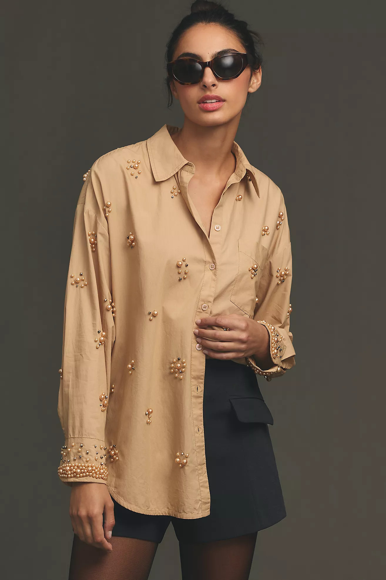 The Bennet Buttondown Shirt by Maeve: Pearl-Embellished Edition | Anthropologie (US)