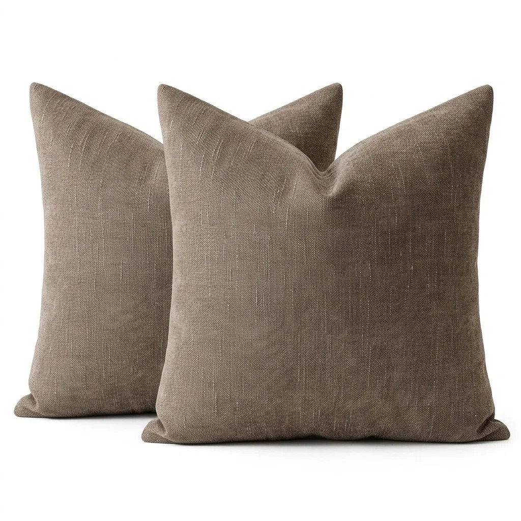 Set of 2 Soft Textured Farmhouse Pillow Covers with Zipper, 20x20 Square Cushion Cases for Sofa B... | Wayfair North America