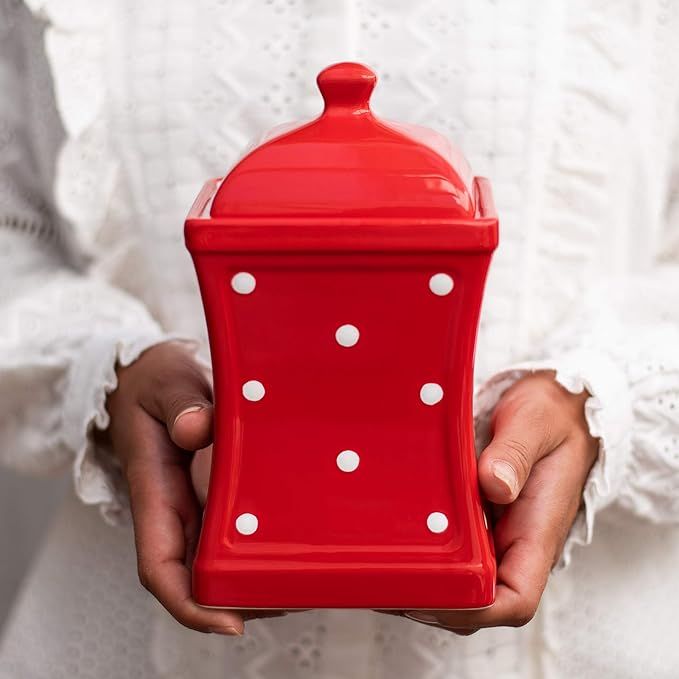 Handmade Red and White Polka Dot Large Ceramic 31.5oz/900ml Kitchen Storage Jar with Lid | Potter... | Amazon (US)