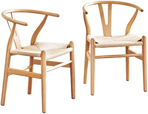 Farini Rattan Chair for Dining Room Wishbone Solid Wood Armchairs Y Shaped Backrest Hemp Seat for Ho | Amazon (US)
