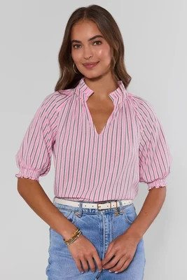 Merrick Pink Striped Split Neck Top | Avara