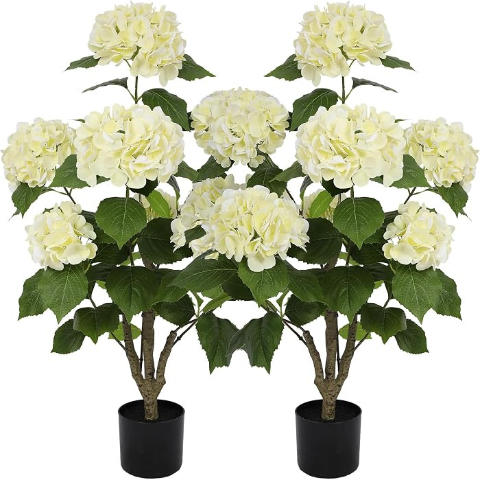 3FT Real Touch Faux Hydrangea Tree Outdoor, 2 Pack Beige Hydrangea Tree Artificial with Vibrant B... | Amazon (US)