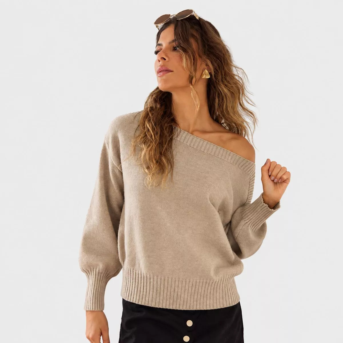 Cupshe Women's Boat Neck Relaxed Fit Sweater-S-Beige | Target