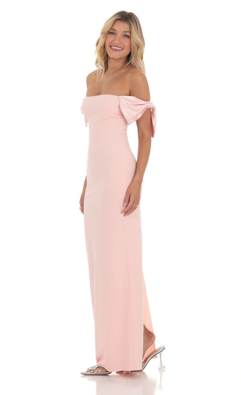Off Shoulder Bow Sleeve Maxi Dress in Pink | Lucy in the Sky