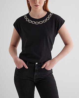 Skimming Embellished Crew Neck Short Sleeve Tee | Express