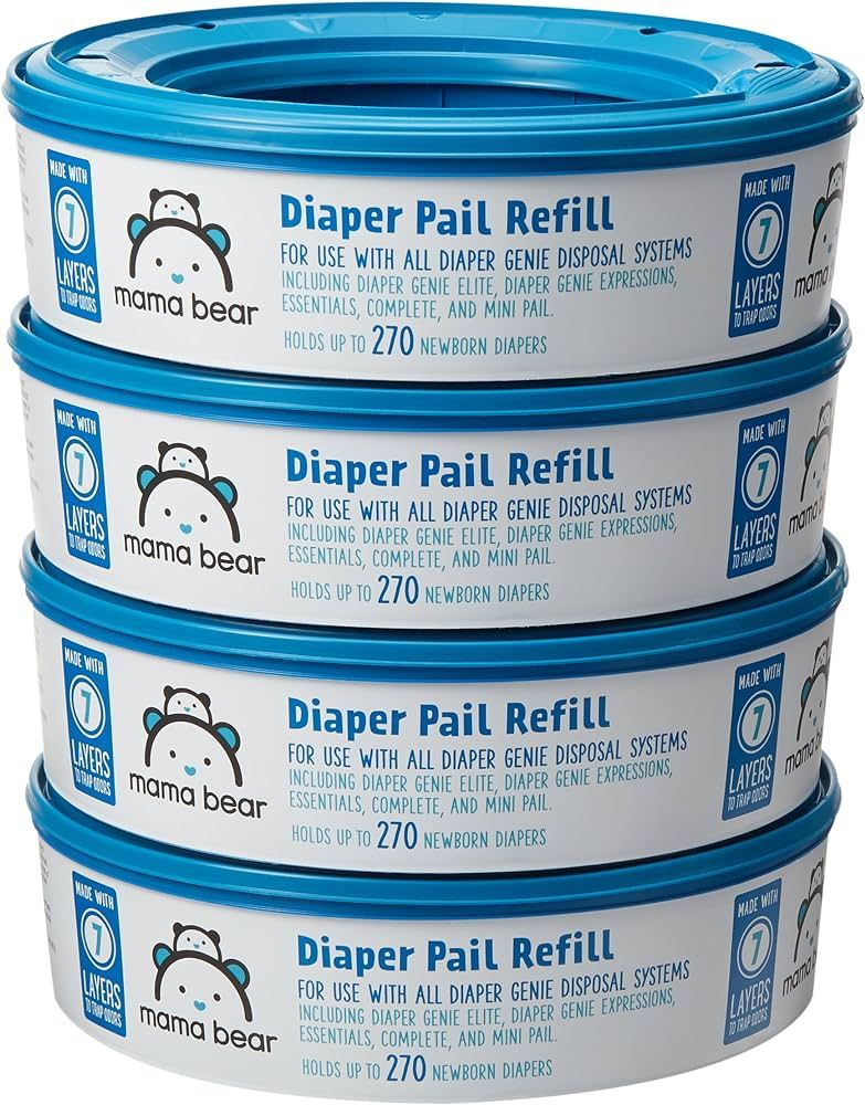Amazon Brand - Mama Bear Diaper Pail Refills for Diaper Genie Pails, 1080 Count (4 Packs of 270 C... | Amazon (US)