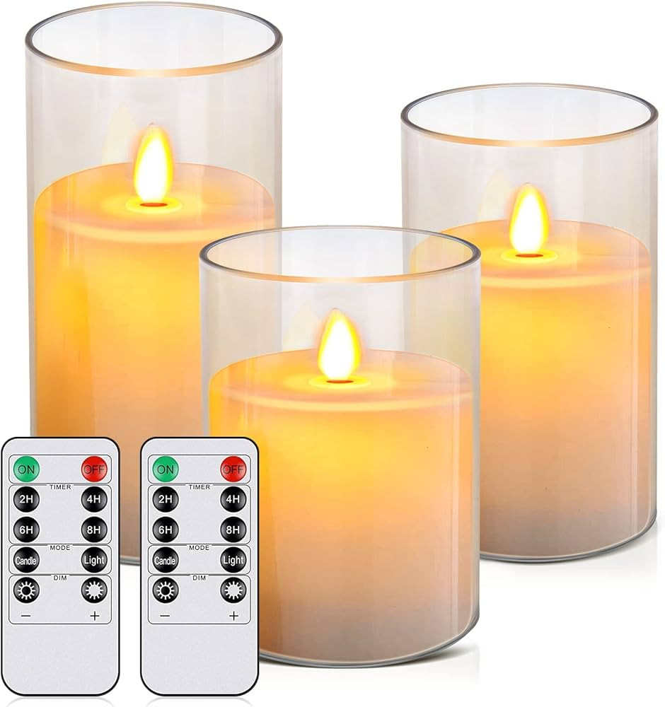 Pandaing Pack of 3 LED Flameless Flickering Battery Operated Candles with Timer and 2 Remote Cont... | Amazon (US)