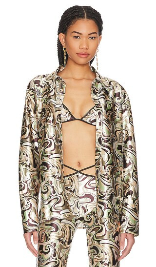 Torrence Button Down Shirt in Brown Waves | Revolve Clothing (Global)