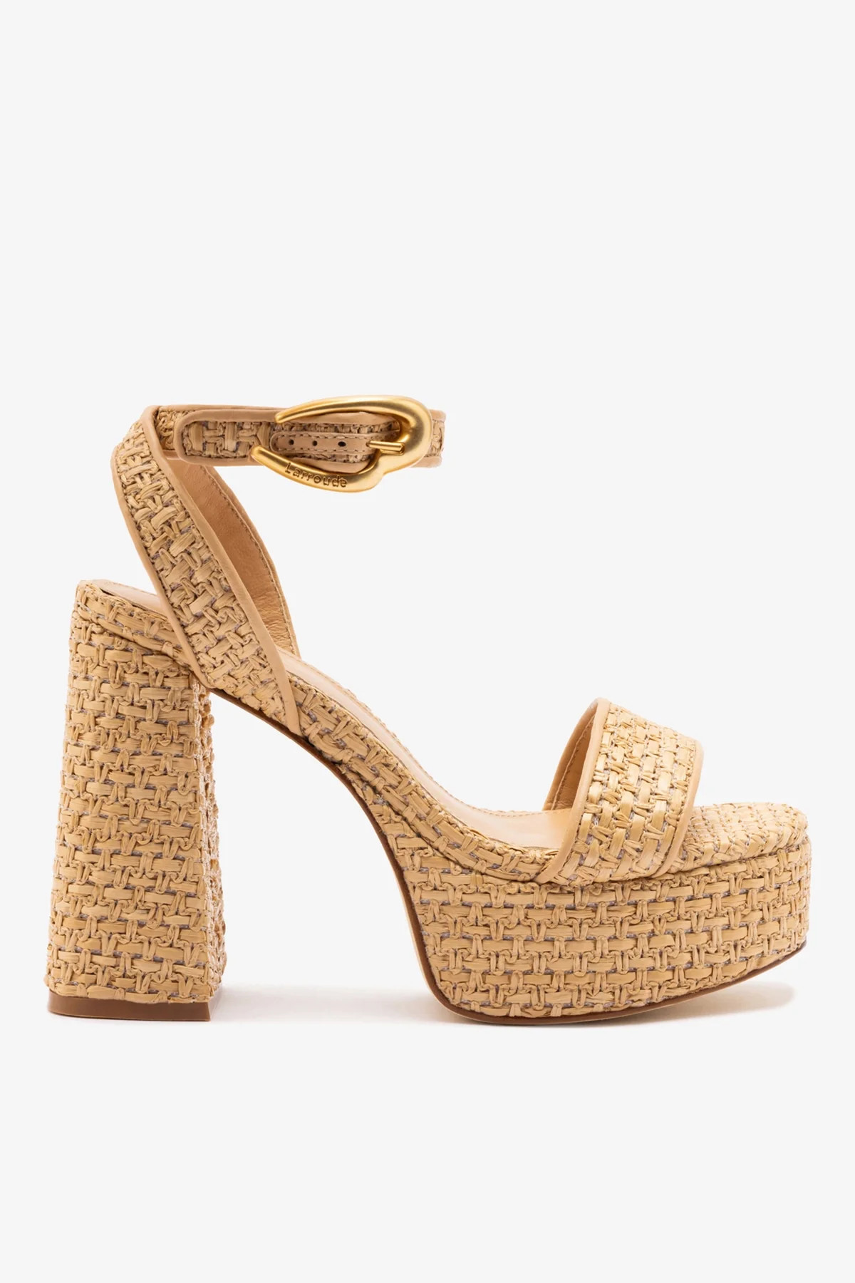 Dolly Verona Sandal In Beige Leather and Natural Raffia | Larroude