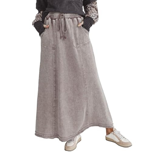 Ainangua Womens High Waist Maxi Skirt Acid Wash Casual Flowy Elastic A Line Travel Boho Long Skir... | Amazon (US)