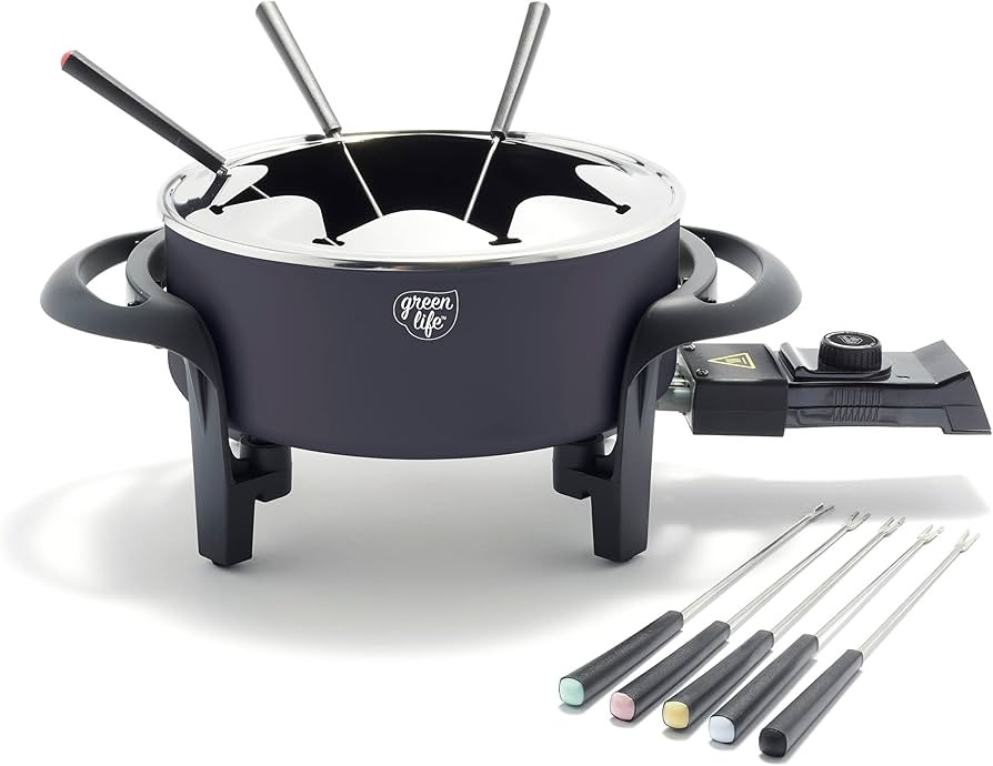 GreenLife 14 Cup Electric Fondue Maker Pot Set For Cheese, Chocolate, and Meat, 8 Color Coded For... | Amazon (US)