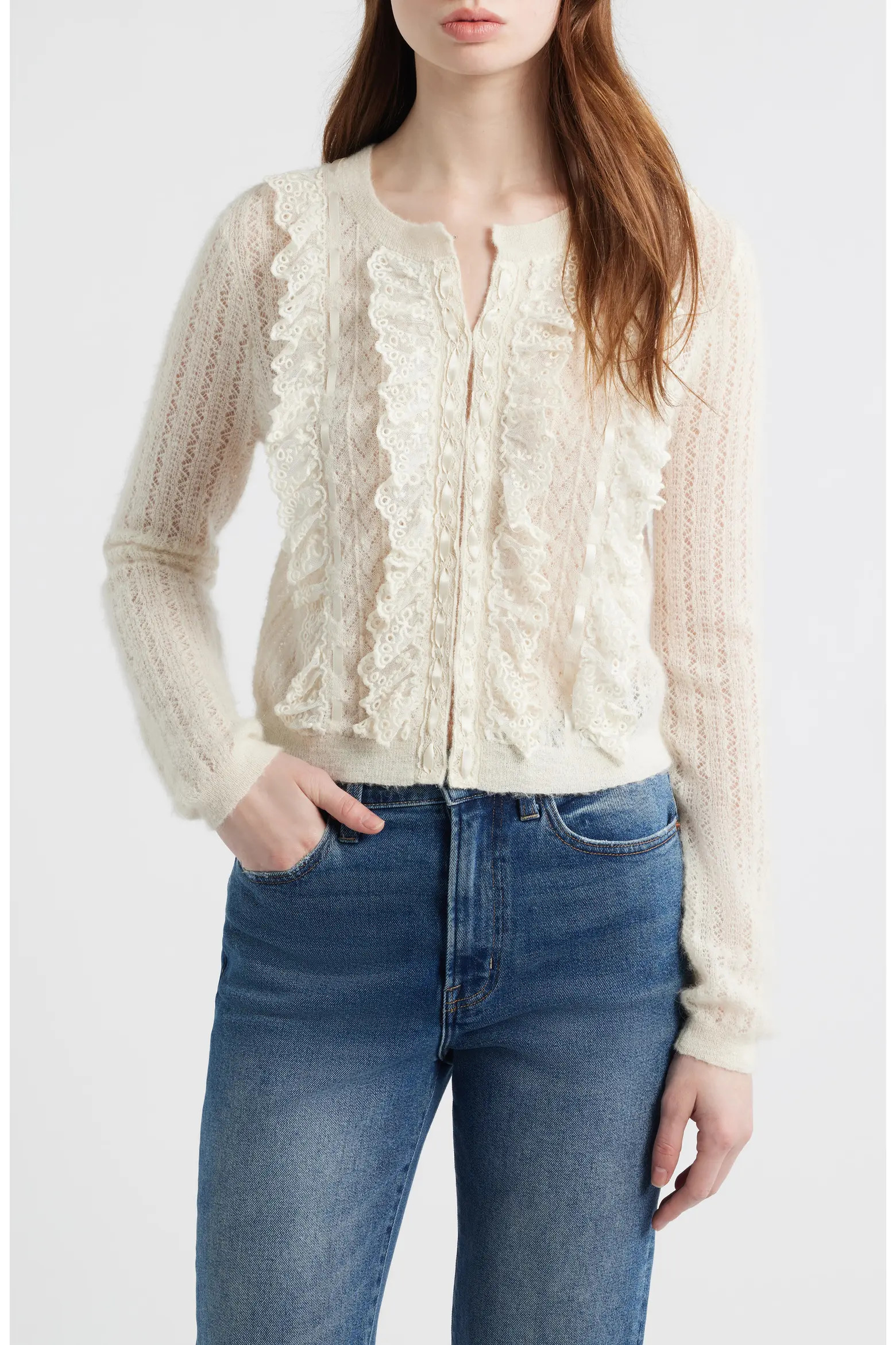 Melisse Lace Ruffle Alpaca & Wool Blend Cardigan (Women) | Nordstrom | Nordstrom