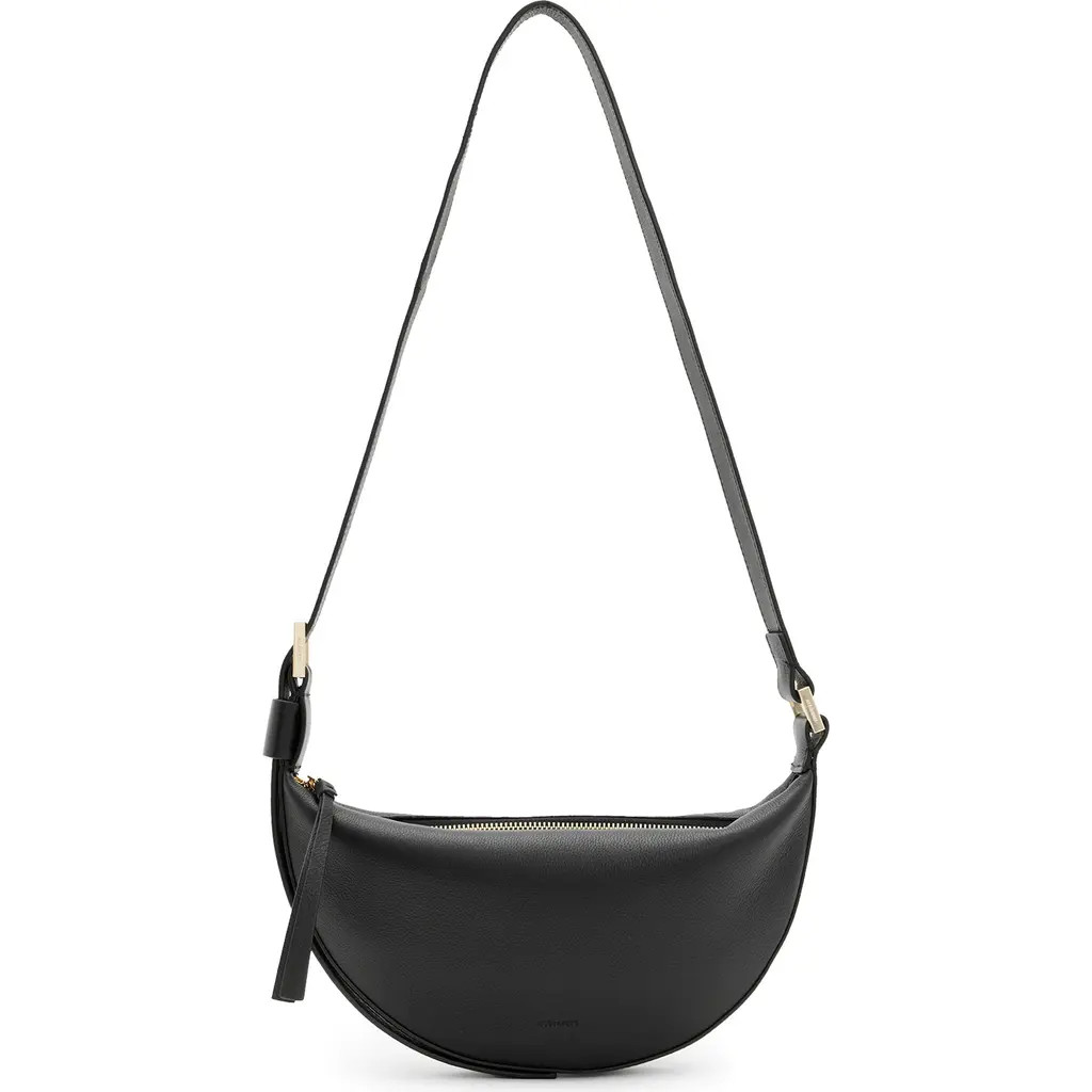 AllSaints Half Moon Leather Crossbody Bag in Black at Nordstrom | Nordstrom