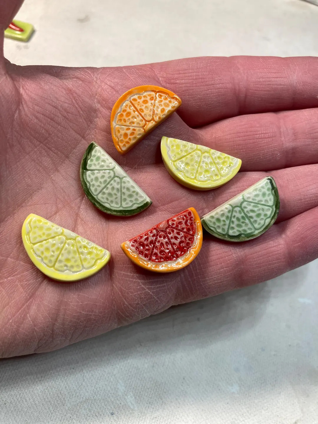 Handmade Porcelain Mini Tile Citrus Slice Lime Lemon Orange Set of 6 - Etsy | Etsy (US)