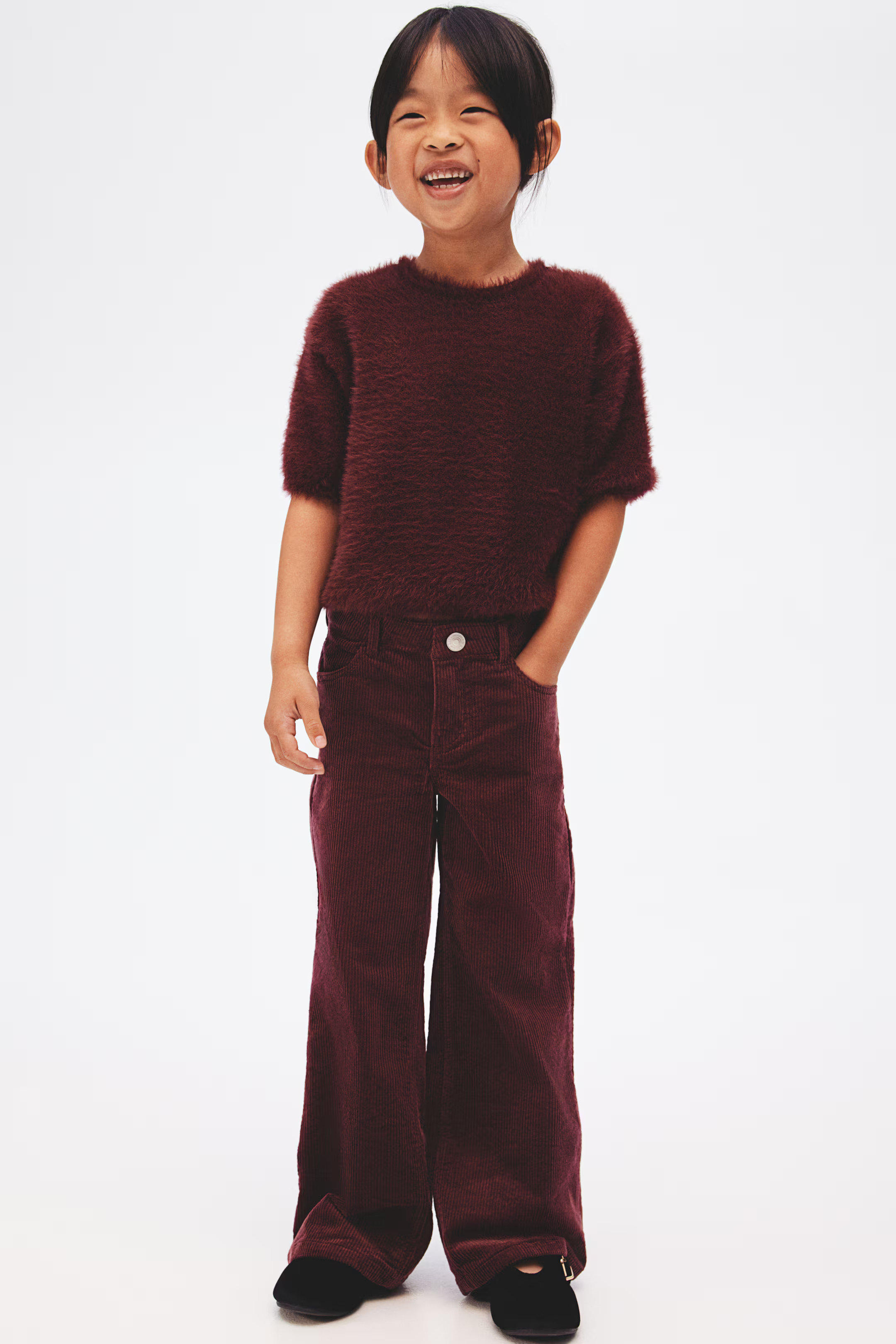 Wide-Leg Corduroy Pants - Dark red - Kids | H&M US | H&M (US + CA)