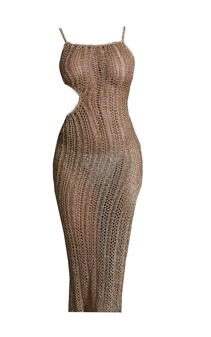 Gold Glitter Knit Cut Out Side Midaxi Dress | PrettyLittleThing US