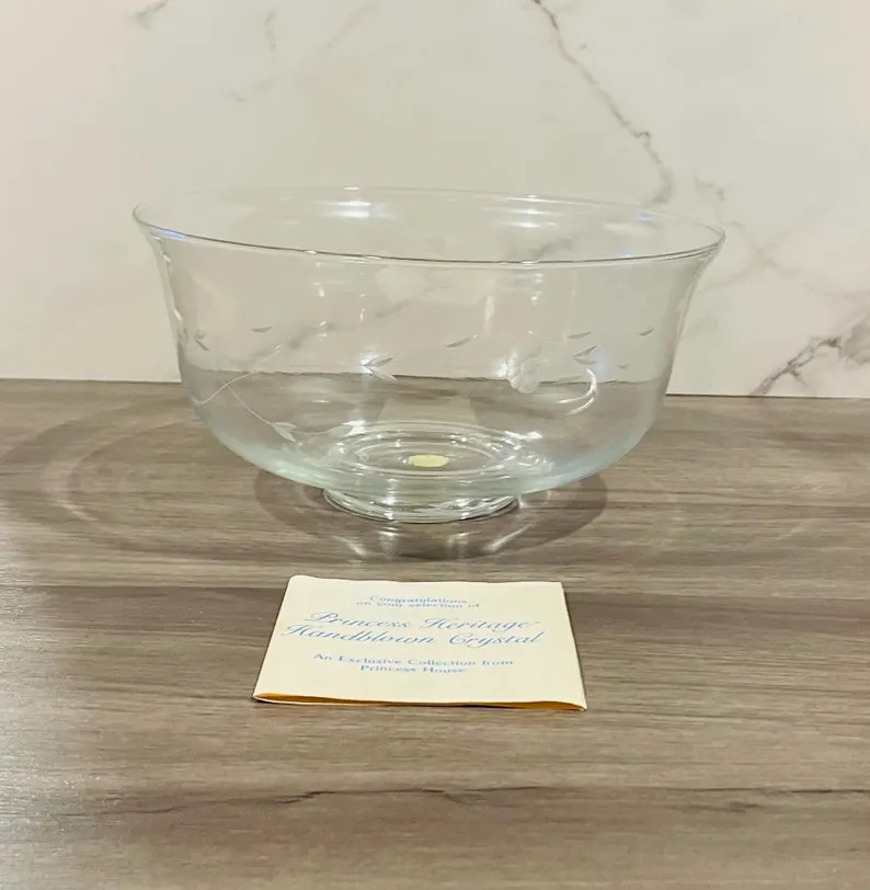 Large Revere Salad Bowl - Princess House Heritage - MCM Tableware - Vintage Hand-blown Etched Cry... | Etsy (US)