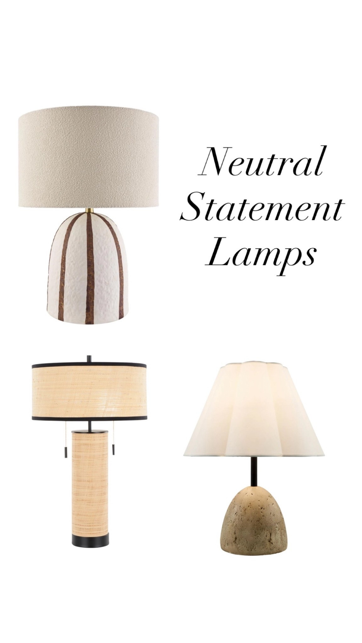 Neutral textural designer approved statement lamps for a look for less! So luxurious - warm modern organic 