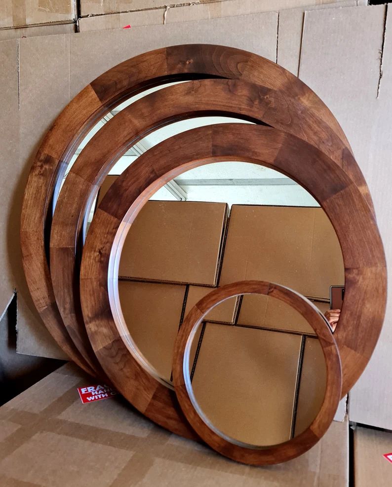 Solid Wood Framed / Round Circle Mirror for Bathroom / Modern - Etsy | Etsy (US)