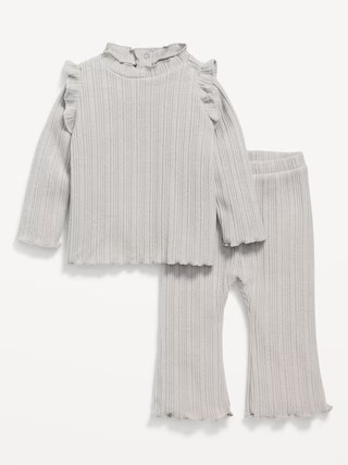 Cozy Long-Sleeve Ribbed Ruffle-Trim Top and Pants Set for Baby | Old Navy (US)