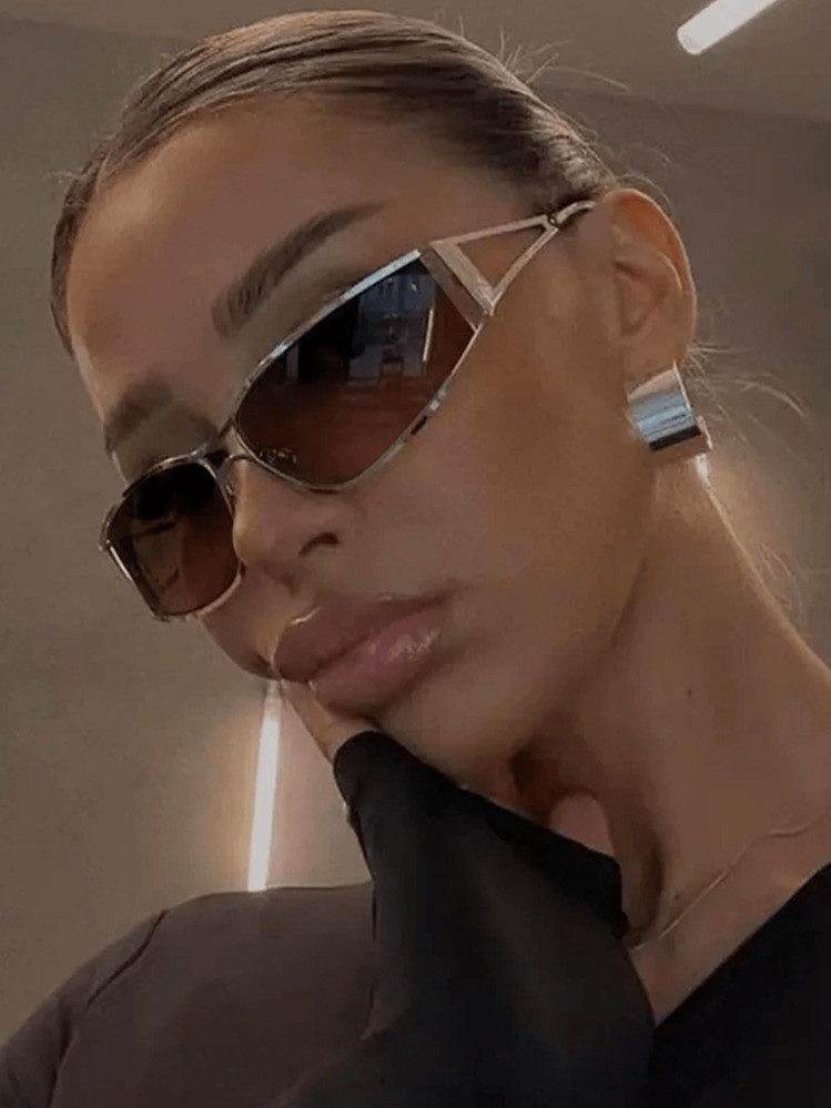1pc Y2K Wraparound Cut-Out Full Metal Frame Vintage Fashion Glasses, Fashionable For Outdoor & Everyday Wear Y2KFest MusicFest | SHEIN