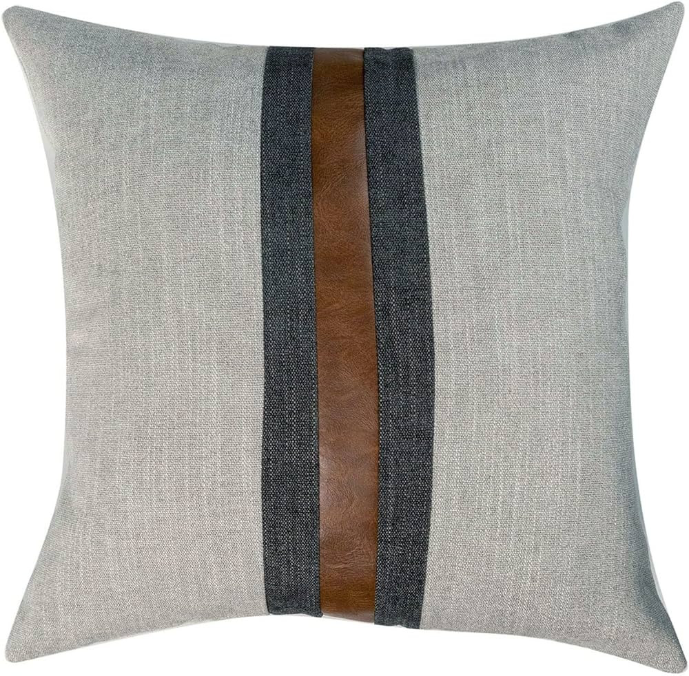 BOYSUM Farmhouse Decorative Outdoor Throw Pillow Covers for Couch Sofa Bed Brown Faux Leather Acc... | Amazon (US)