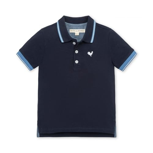 Hope & Henry Boys' Organic Short Sleeve Knit Pique Polo Shirt, X-Small, Navy with Blue and White | Amazon (US)
