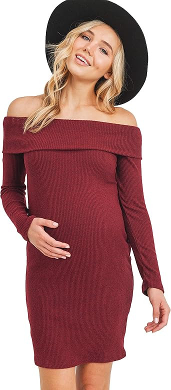 LaClef Women's Off Shoulder Sweater Knit Maternity Dress | Amazon (US)