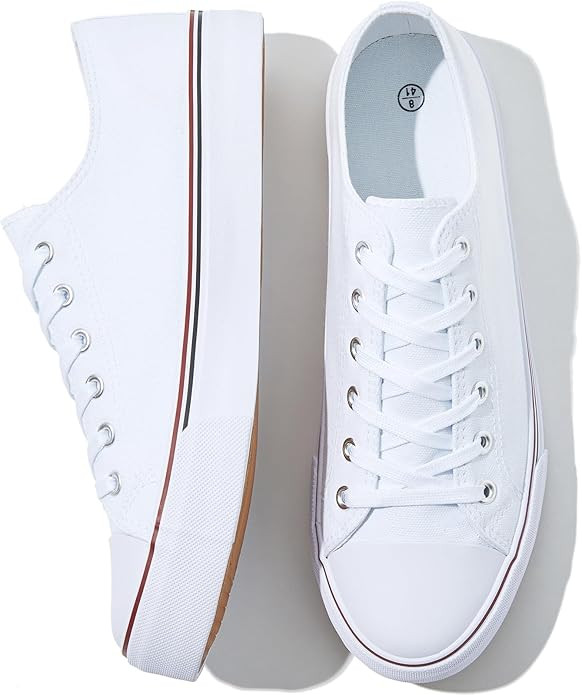 FRACORA Womens White Canvas Sneakers Low Top Lace Up Canvas Shoes Fashion Comfortable | Amazon (US)