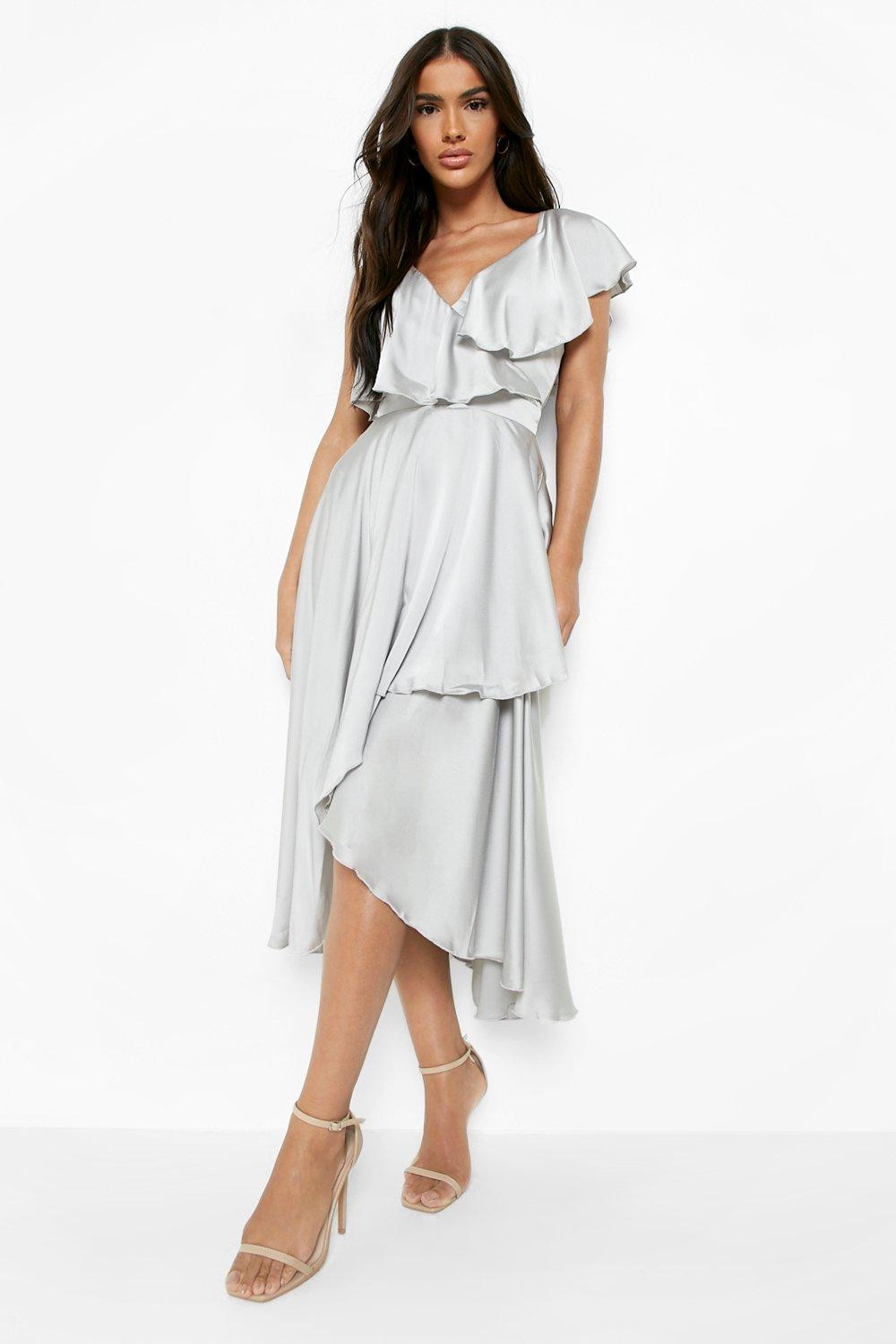 Sabina Satin Wrap Detail Skater Dress | Boohoo.com (US & CA)