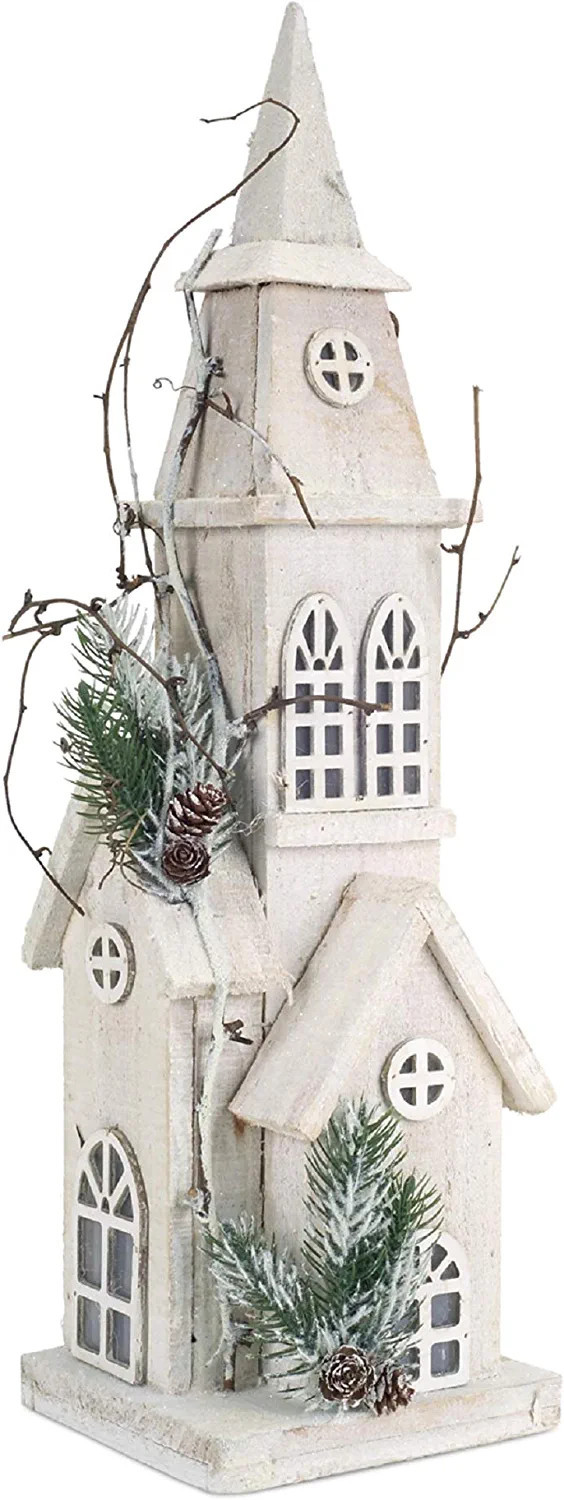 Melrose Pre Lit Wooden Church, White | Amazon (US)