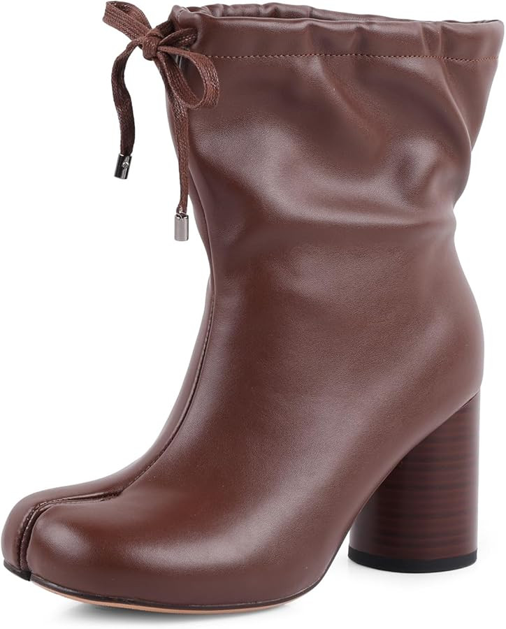 Tabi Boots For Women Split Toe Ankle Boots With Lace Up Details Chunky Block Heel Wide Calf Booti... | Amazon (US)