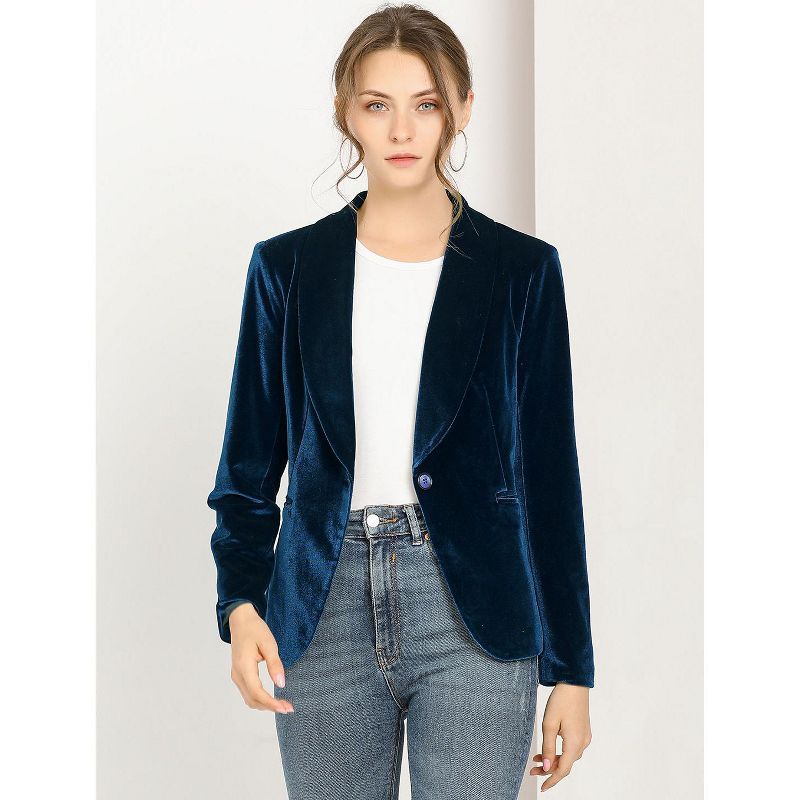 Allegra K Women's Work Shawl Collar One Button Velvet Short Blazer | Target