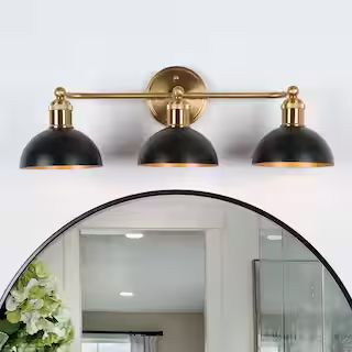 Zevni Modern 3-Light Black Bathroom Vanity Light, 22.5 in. Bowl Shape Bath Lighting Brass Gold Wa... | The Home Depot