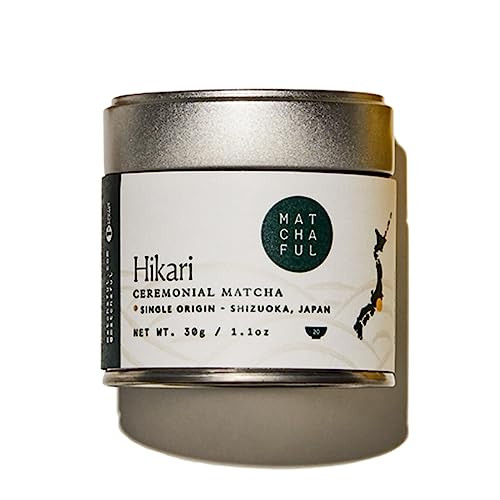Matchaful Hikari Single Origin Ceremonial Matcha - Matcha Green Tea Powder from the Hills of Shizuoka, Japan - Smooth and Creamy with Notes of Walnut, Lemon, Butter - 30g Tin | Amazon (US)