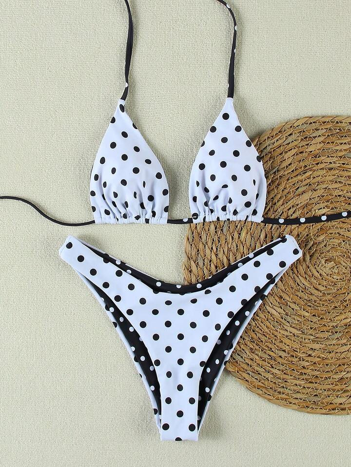Sexy Women's Polka Dot Halter Bikini Set, European & American Style | SHEIN