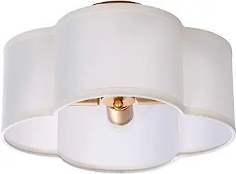 VILUXY Semi-Flush Mount Ceiling Light Fixture Cream White Fabric Drum Shade Antique Brass Brush P... | Amazon (US)